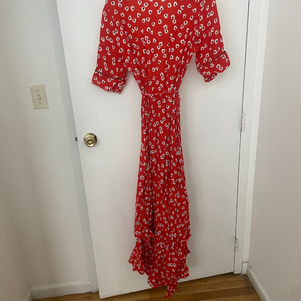 Ganni Red Floral Wrap Dress EUC - Picture 4 of 9